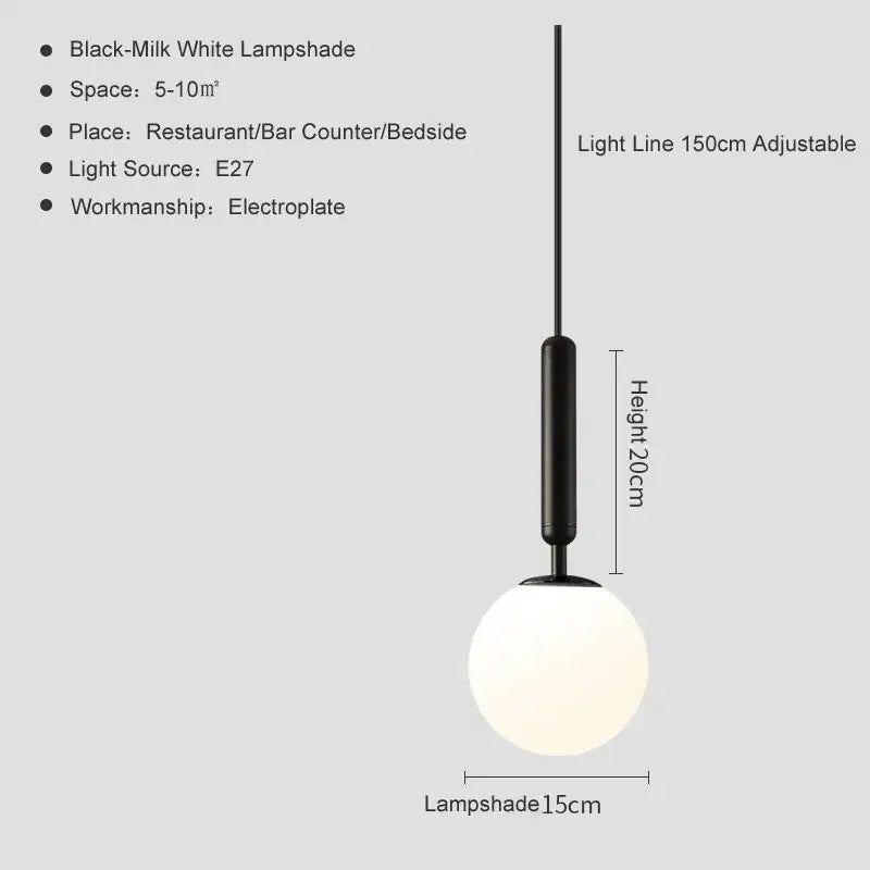 Modern brass and black glass ball pendant light with black-milk white glass ball lampshade by decorbites for dining room decor