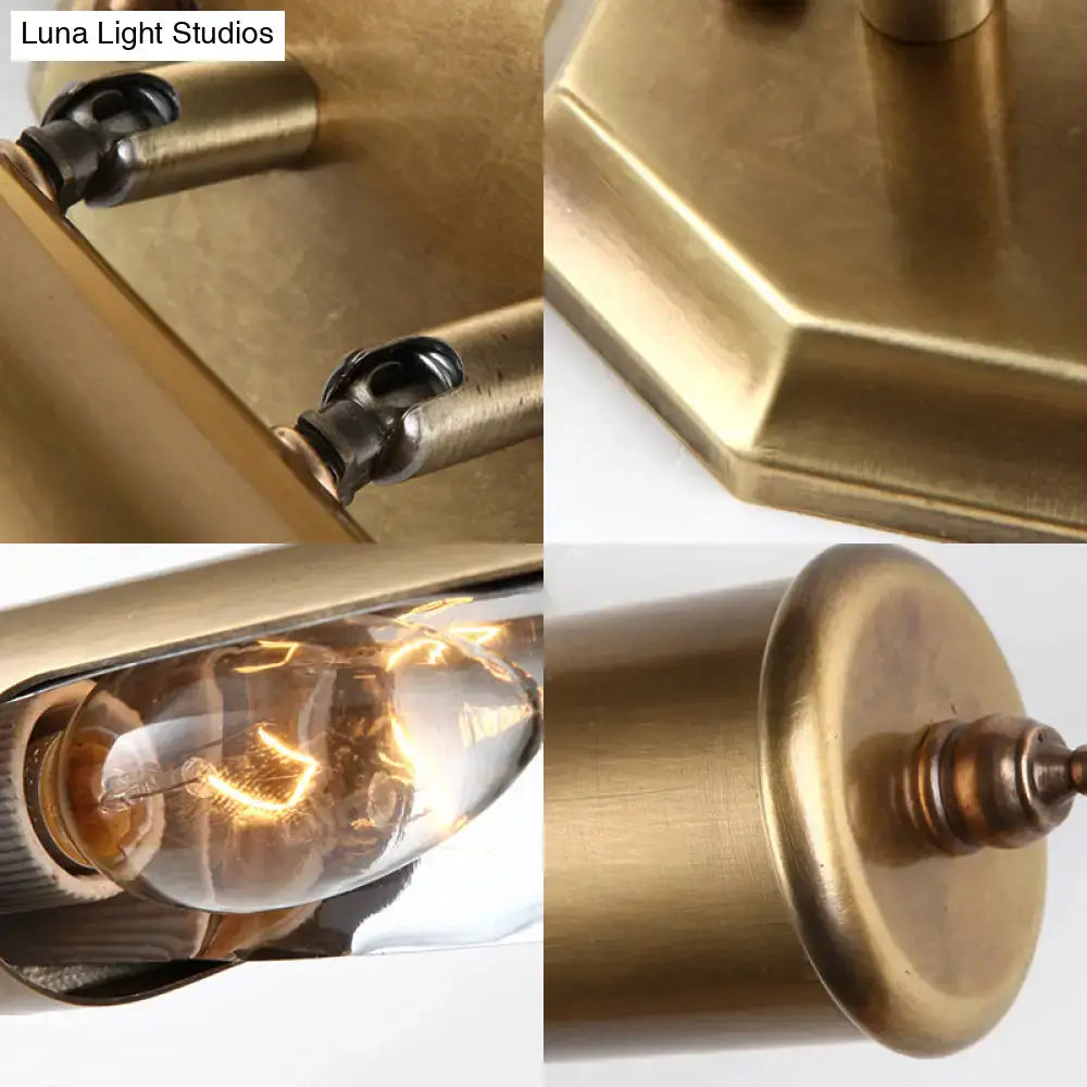 Antique brass-finished industrial-style wall light with clear glass bulb suitable for 220v-240v 110v-120v use