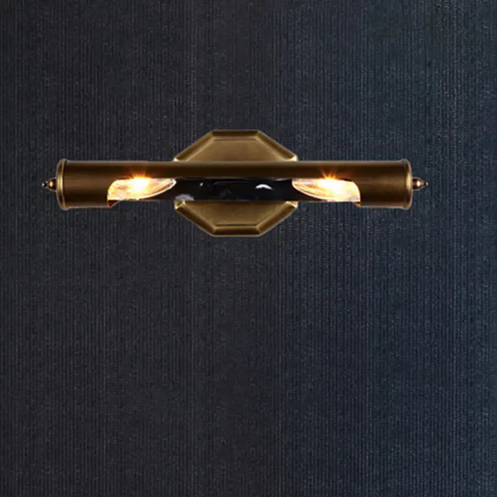 Modern brass and black glass wall light with brass finish hexagonal backplate and two illuminated bulbs 220v-240v 110v-120v