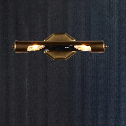 Modern brass and black glass wall light with brass finish hexagonal backplate and two illuminated bulbs 220v-240v 110v-120v