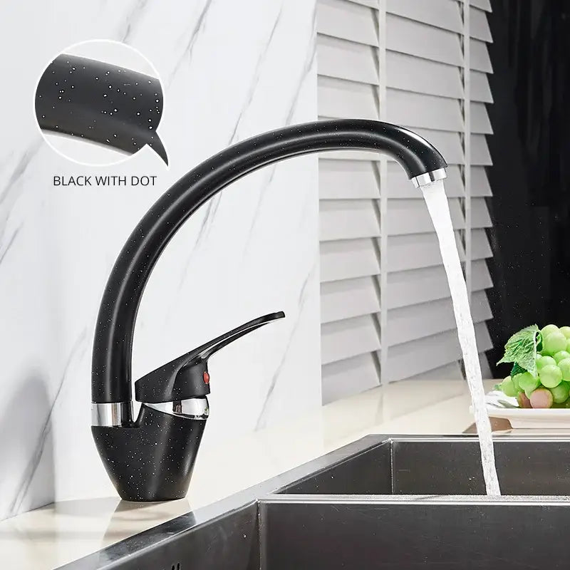 Modern brass black kitchen sink faucet with curved swivel spout black speckled finish and chrome decorbites brass black accents