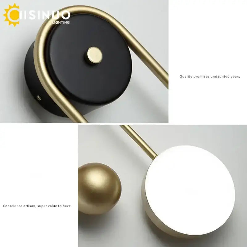 Modern brass and black led wall sconce with a sleek circular backplate and illuminated white disc for living room decorbites led wall