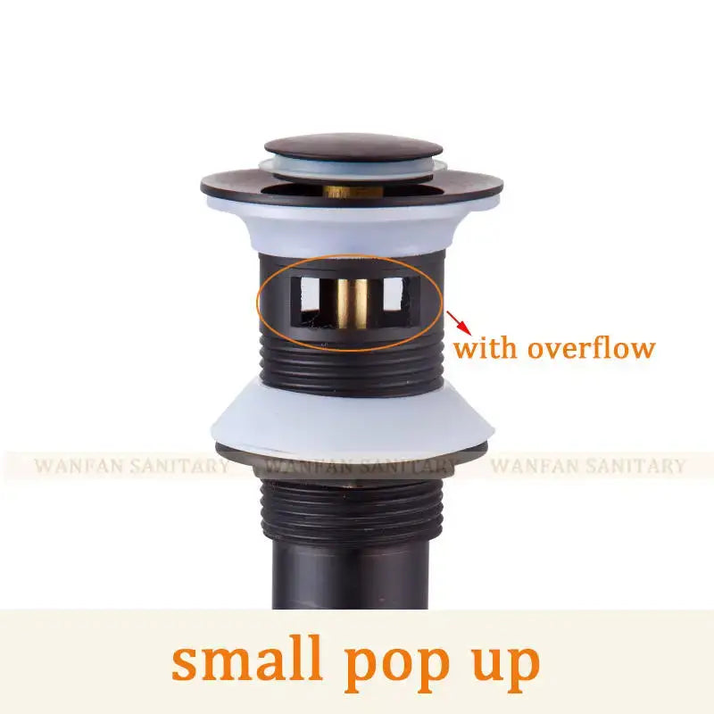Modern brass black pop up drain stopper with overflow feature in brass black decorbites design for bathroom sinks