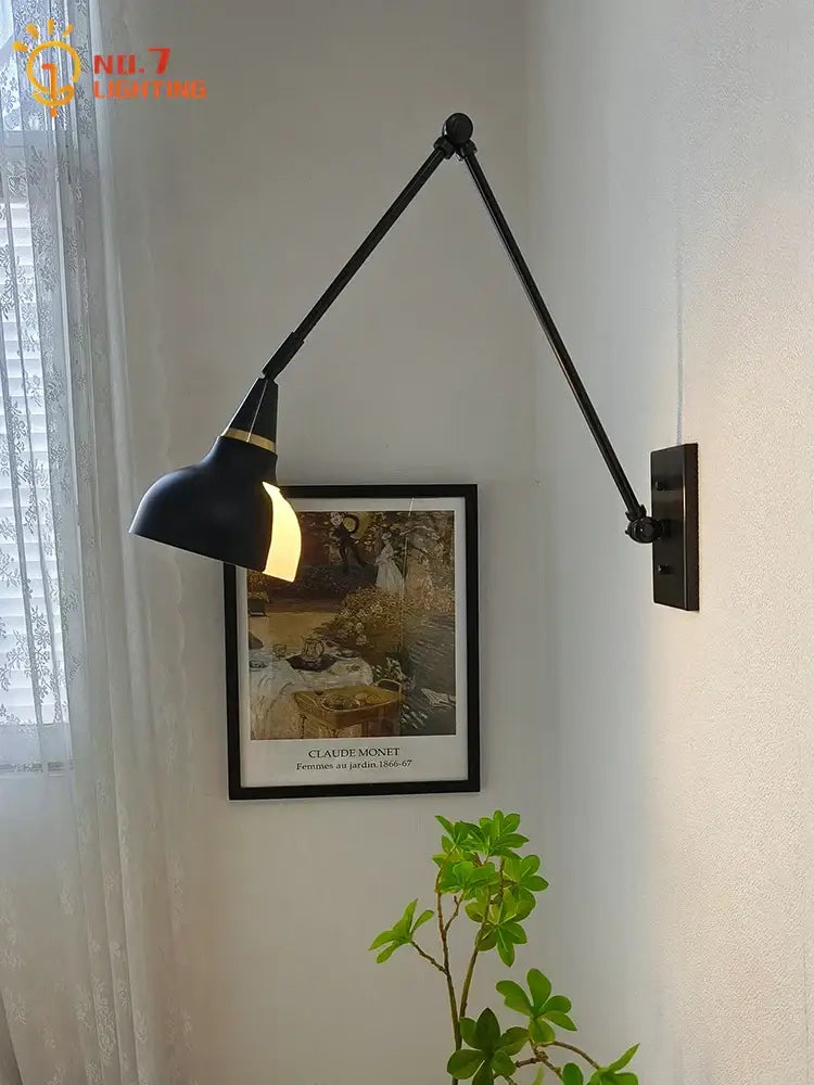 Modern brass black adjustable wall lamp with matte finish gold trim and white shade for bedroom decorbites brass black