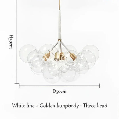 Modern brass bubble chandelier featuring clear glass bubbles with white lines and a golden lampbody for bedroom lighting decorbites bubble chandelier