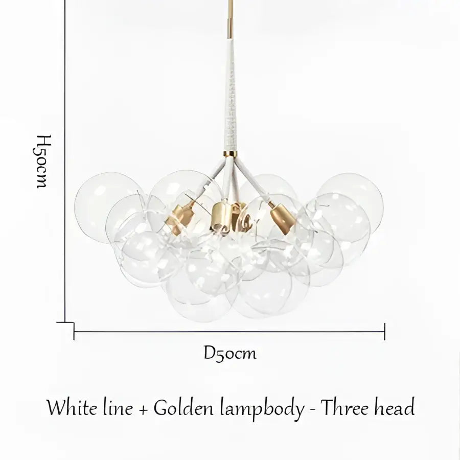 Modern brass bubble chandelier featuring clear glass bubbles with white lines and a golden lampbody for bedroom lighting decorbites bubble chandelier