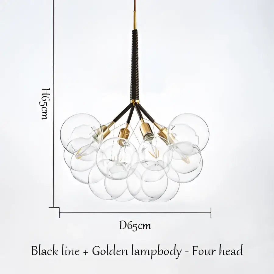Modern brass bubble chandelier with black textured rod gold accents and clear glass globes for bedroom lighting decorbites bubble chandelier