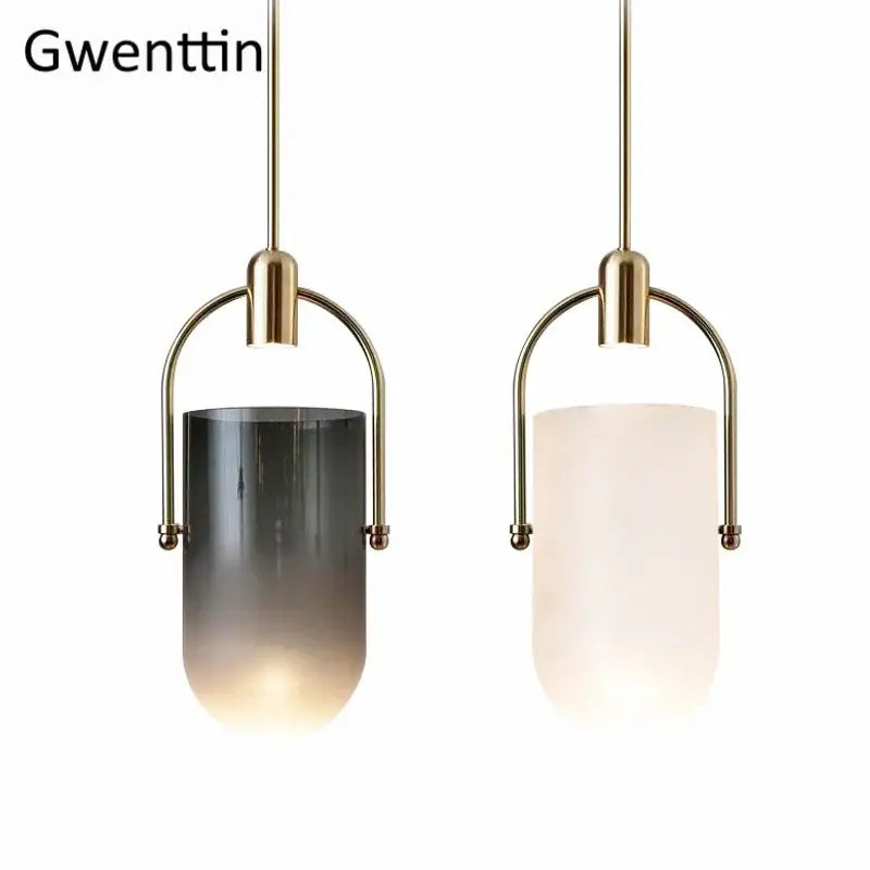 Gwenttin modern brass bucket glass pendant lamp with gradient gray and frosted white shades for dining room decorbites bucket glass pendant