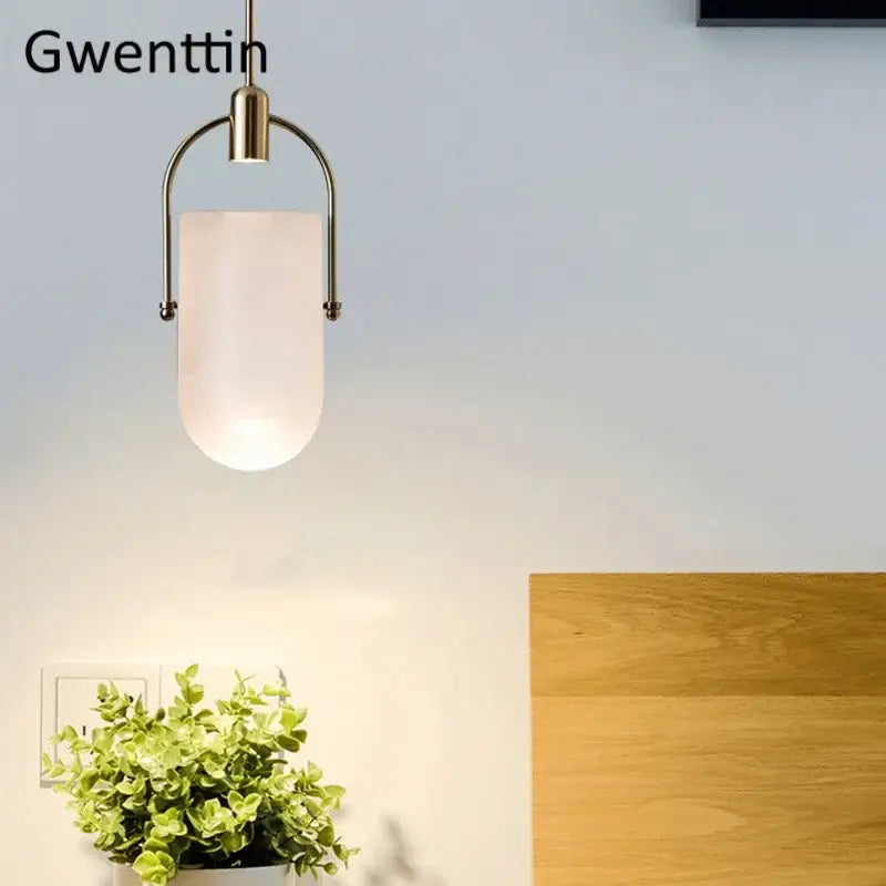 Modern brass bucket glass pendant lamp with frosted glass shade and brass frame for dining room decorbites bucket glass