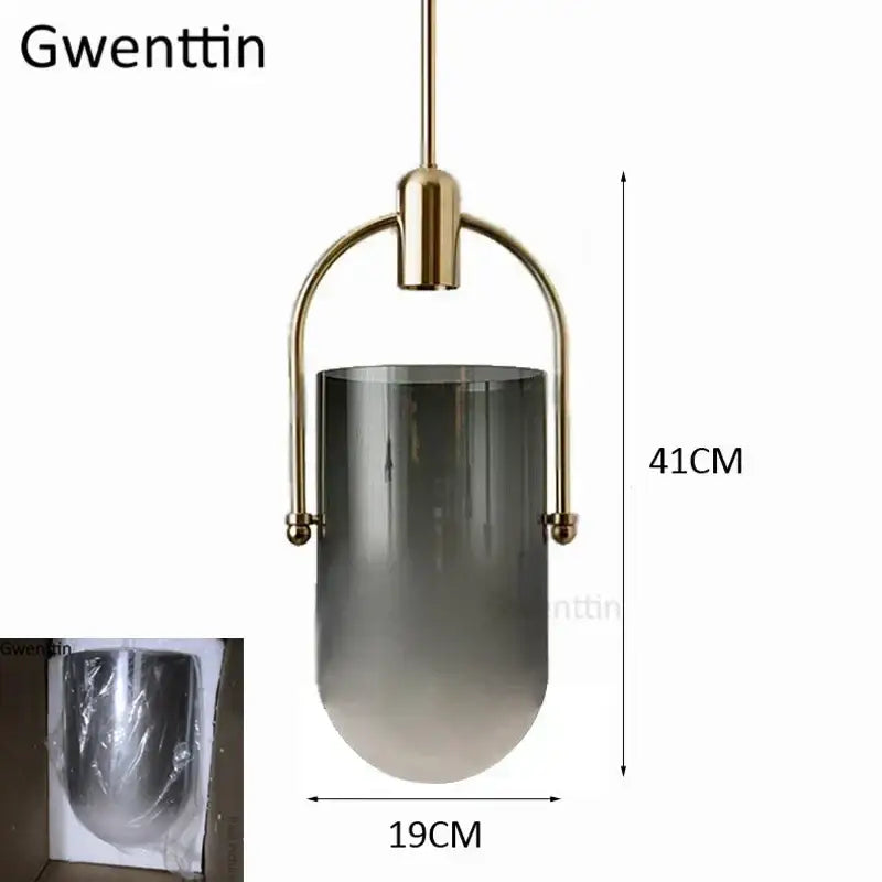 Gwenttin modern pendant lamp with brass bucket glass frame and gradient gray smoked shade for dining room decorbites bucket glass
