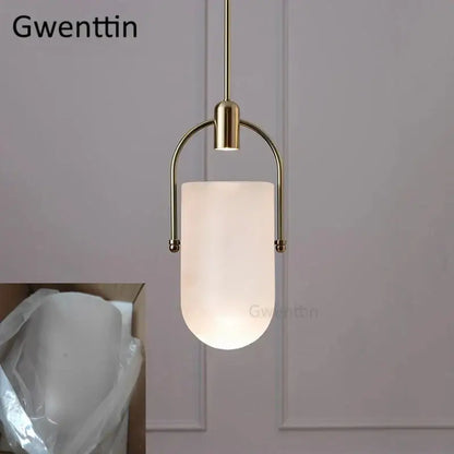 Modern brass bucket glass pendant lamp with gold-toned metal and frosted white shade for dining room decorbites bucket glass