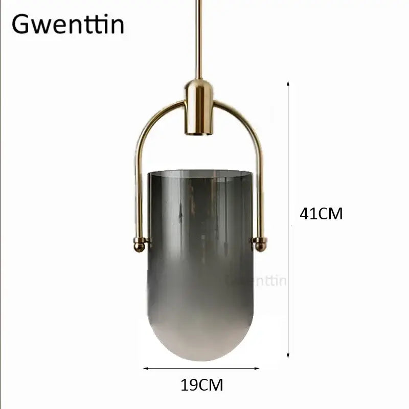 Modern brass bucket glass pendant lamp with sleek brass frame and gradient gray glass shade for dining room decorbites bucket glass