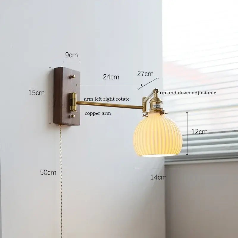 Adjustable brass arm wall light with ribbed cream glass shade decorbites canopy led wall for modern bedroom lighting