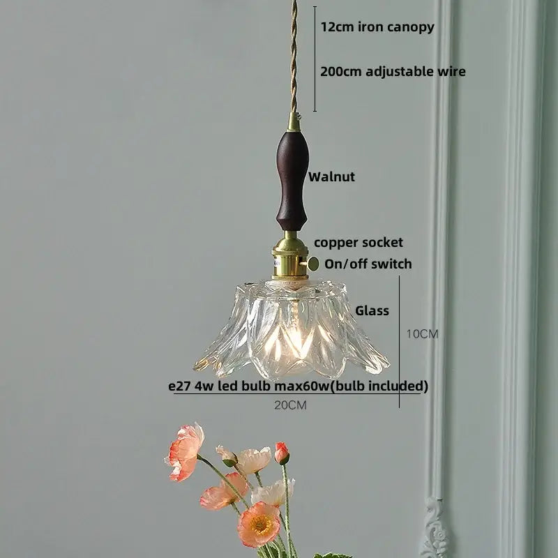 Modern brass clear glass led pendant light with fluted design and dark walnut wooden handle for dining room decorbites clear glass