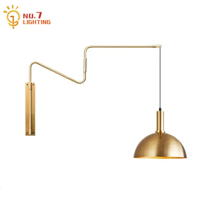 Modern brass copper adjustable wall lamp with sleek curved arm and dome-shaped shade for living room decorbites copper adjustable wall