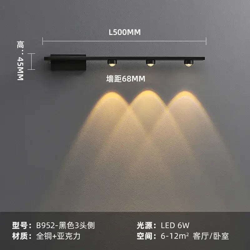Black matte wall lamp with three adjustable spotlights modern brass copper led wall for bedroom reading decorbites copper led