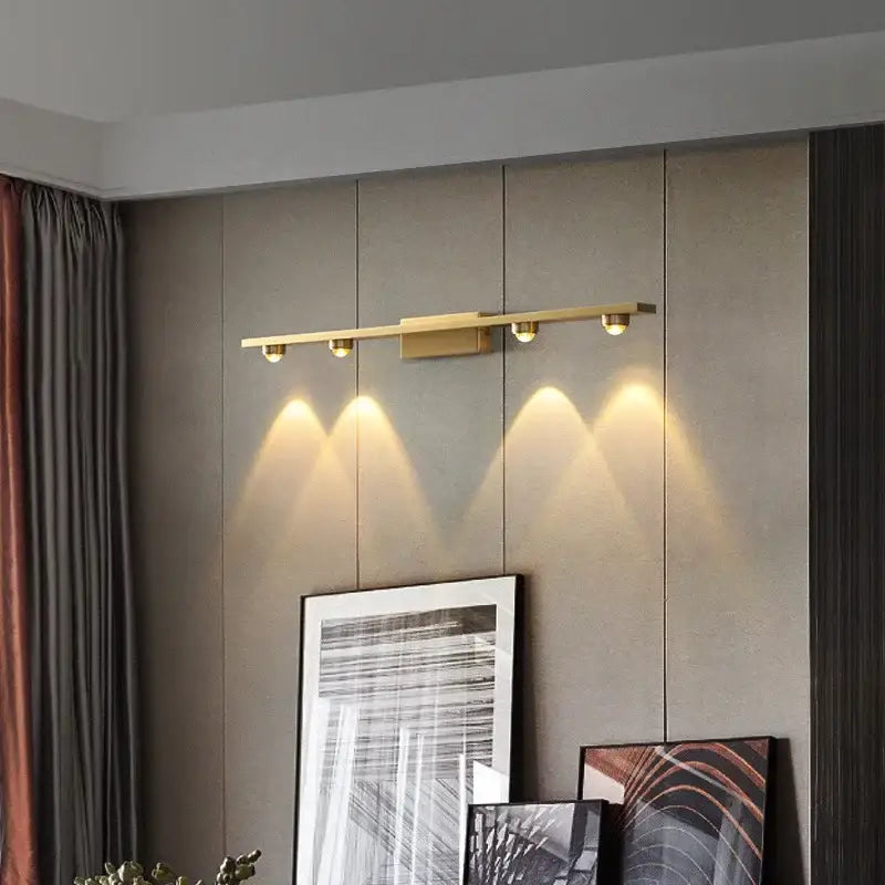 Modern brass copper led wall lamp with gold-toned minimalist wall sconce and four adjustable spotlights for bedroom decorbites copper led lighting
