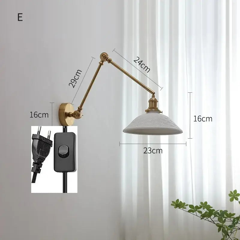 Modern brass copper swing arm wall sconce with brass finish and white ribbed glass shade for bedroom decorbites copper swing