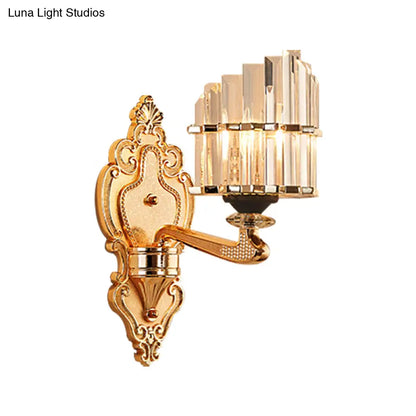 DecorBites™ DecorBites™ Modern Brass Crystal Block Wall Light Sconce with Carved Backplate