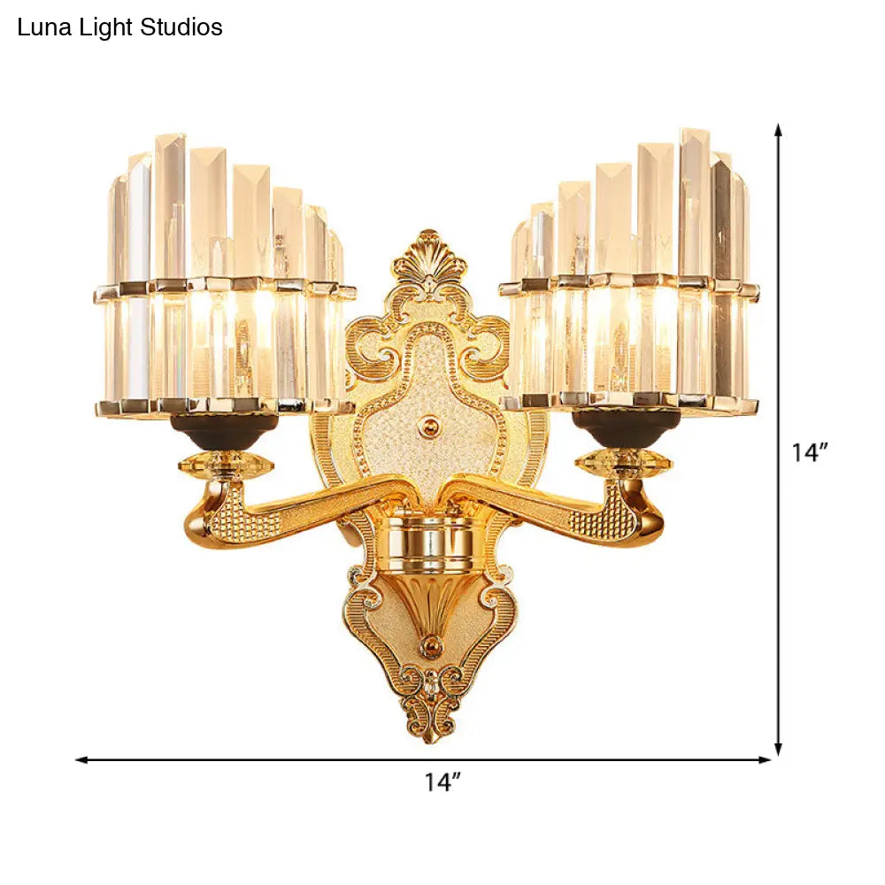 DecorBites™ DecorBites™ Modern Brass Crystal Block Wall Light Sconce with Carved Backplate