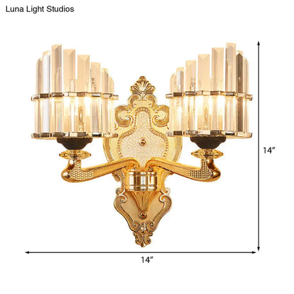 DecorBites™ DecorBites™ Modern Brass Crystal Block Wall Light Sconce with Carved Backplate