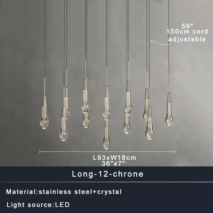 Modern brass crystal ceiling pendant light with twelve teardrop-shaped crystal elements for dining room decorbites brass crystal