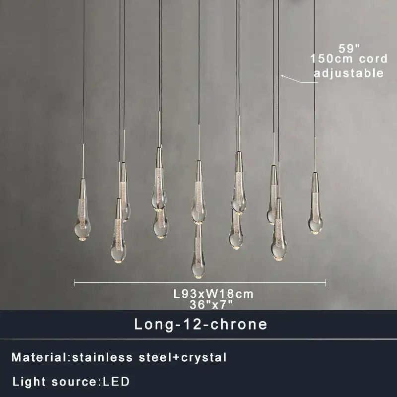 Modern brass crystal ceiling pendant light with twelve teardrop-shaped crystal elements for dining room decorbites brass crystal