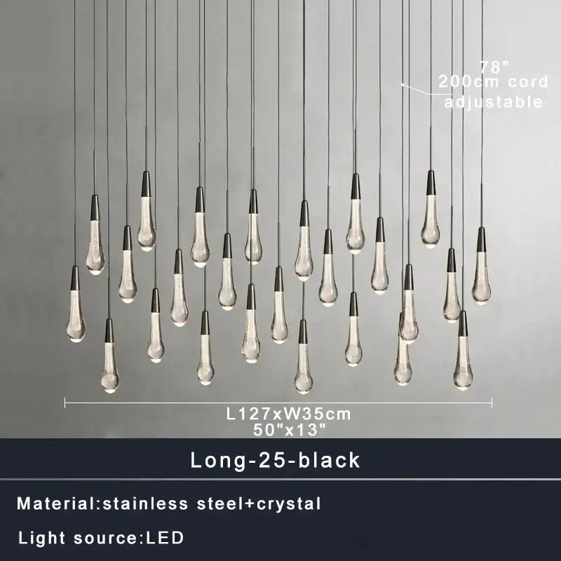 Modern brass crystal ceiling pendant light with black and clear crystals and adjustable 200cm cords for dining room decorbites brass crystal pendant light