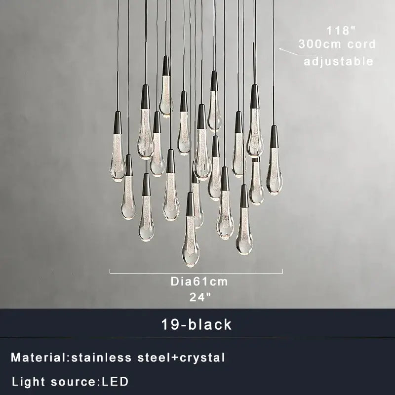 Modern brass crystal ceiling pendant light with black and clear crystals and stainless steel accents for dining room decorbites brass crystal