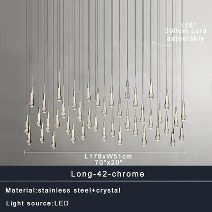 Modern brass crystal ceiling pendant light with 42 teardrop crystal droplets and chrome finish for dining room decorbites brass crystal