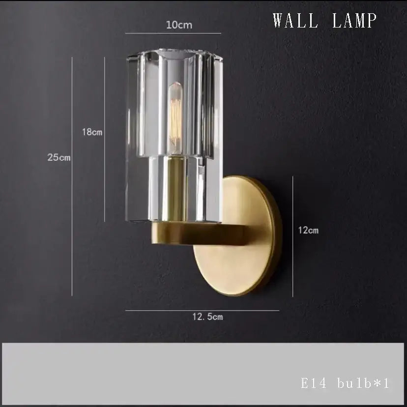 Modern brass crystal ceiling pendant light with clear glass cylinder and brass finished mount featuring edison bulb