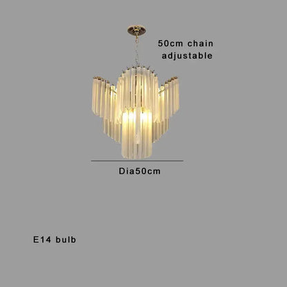 Modern brass crystal glass chandelier with frosted glass cascading rods and adjustable 50cm brass-finished chain decorbites crystal glass