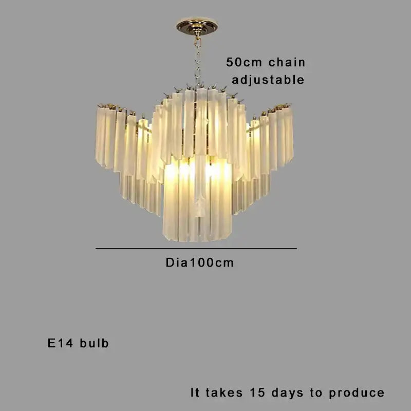 Modern brass crystal glass chandelier with tiered frosted glass tubes in concentric circles for dining room decorbites crystal glass