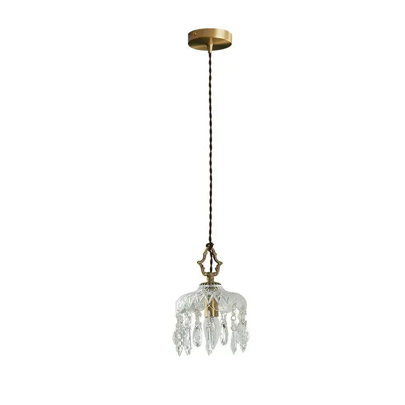 Modern brass crystal led ceiling light with delicate brass finish, clear crystal shade, and teardrop crystals for decorbites crystal led decor
