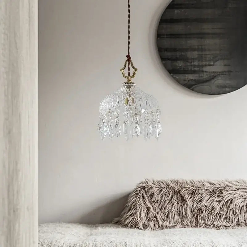 Modern brass crystal led ceiling light with delicate teardrop crystals for elegant bedroom decorbites crystal led lighting