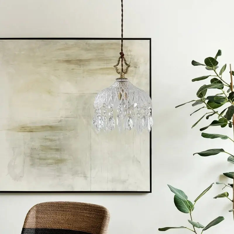 Modern brass crystal led ceiling light bedroom pendant featuring a delicate clear crystal chandelier with brass finish
