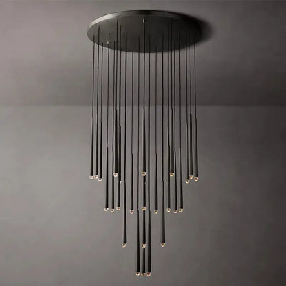 Modern black cylindrical led pendant chandelier with sleek circular ceiling mount for villa stairs decorbites crystal led