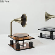 Modern brass crystal music equipment model with brass gramophone and transparent amber base for living room decorbites crystal music use