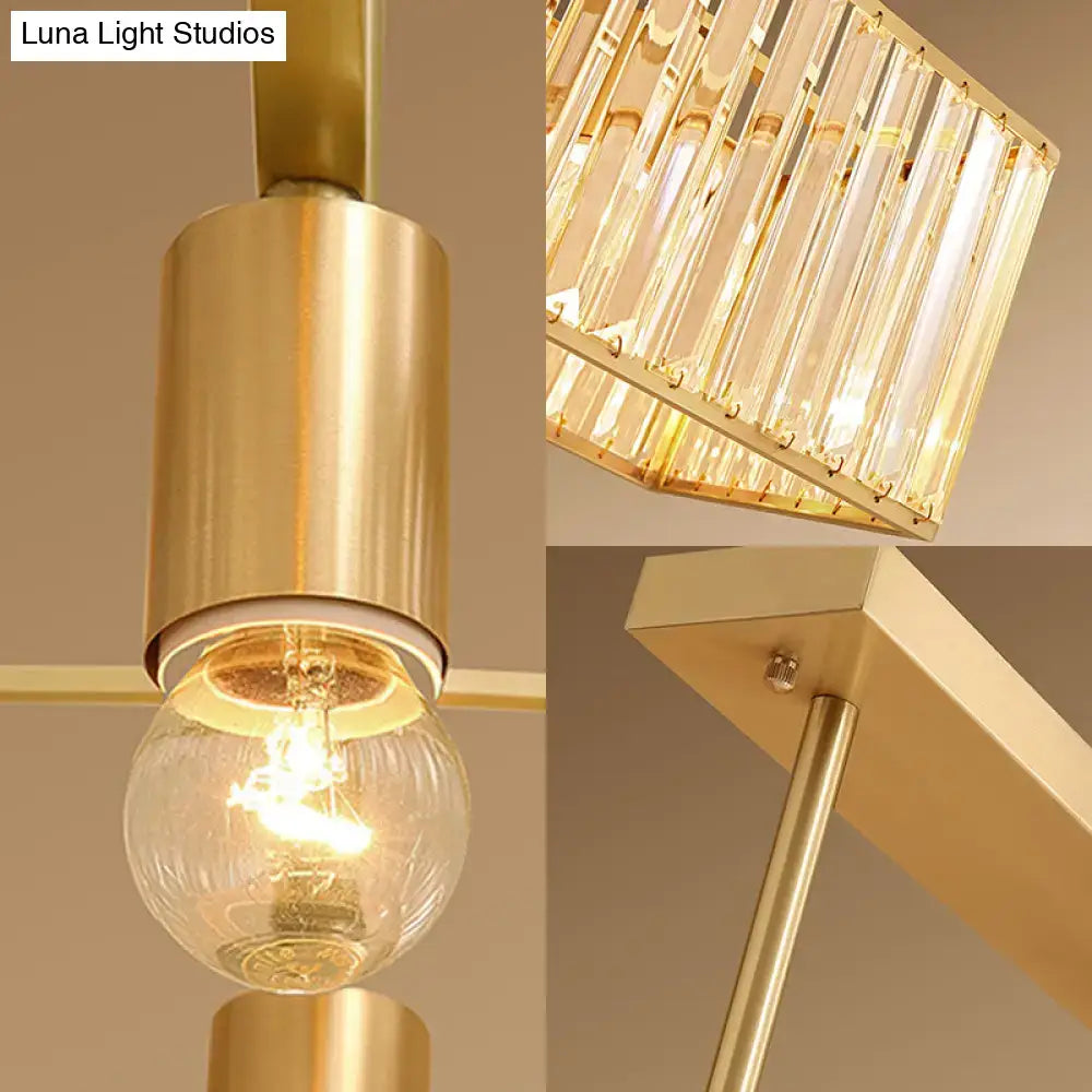 Modern brass crystal rectangle chandelier with vertical crystal rods and brushed brass finish for e26 e27 bulb base 220v-240v