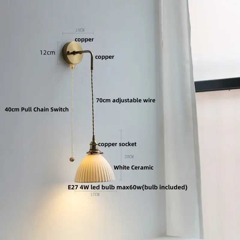 Copper-finished wall lamp with white ceramic shade and adjustable wire for modern brass crystal bathroom mirror light decorbites clear glass