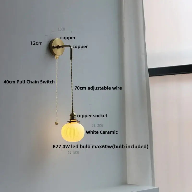 Modern brass crystal wall lamp with copper sconce, white ceramic globe, and adjustable wire for bathroom mirror light decorbites clear glass