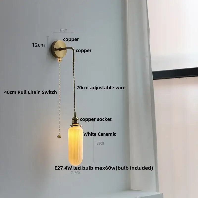 Modern brass crystal wall lamp with brass-finished copper mount and white ceramic shade for bathroom mirror decorbites clear glass
