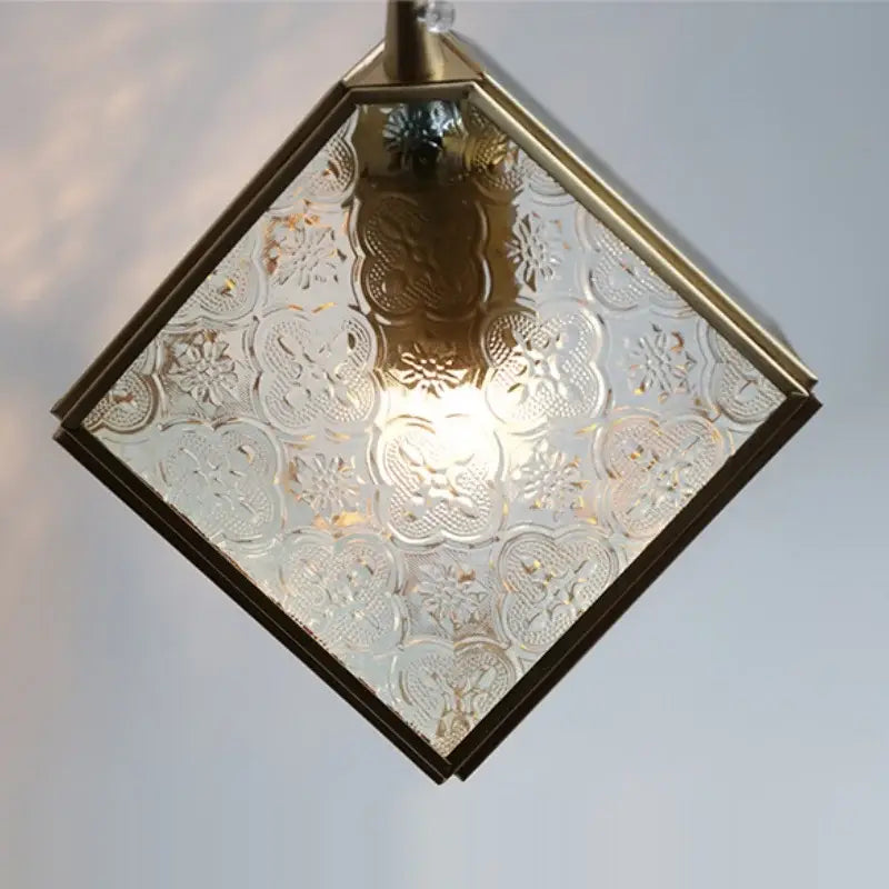 Modern brass cube led wall light with frosted glass floral embossed panels and pull switch for bedroom decorbites led wall