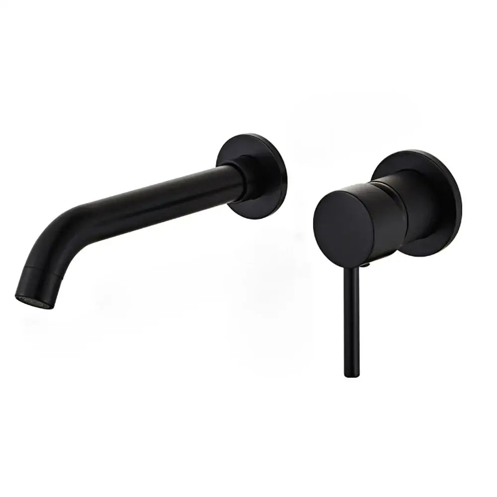 Modern brass curved wall mounted faucet and handle set in black matte finish for bathroom fixtures