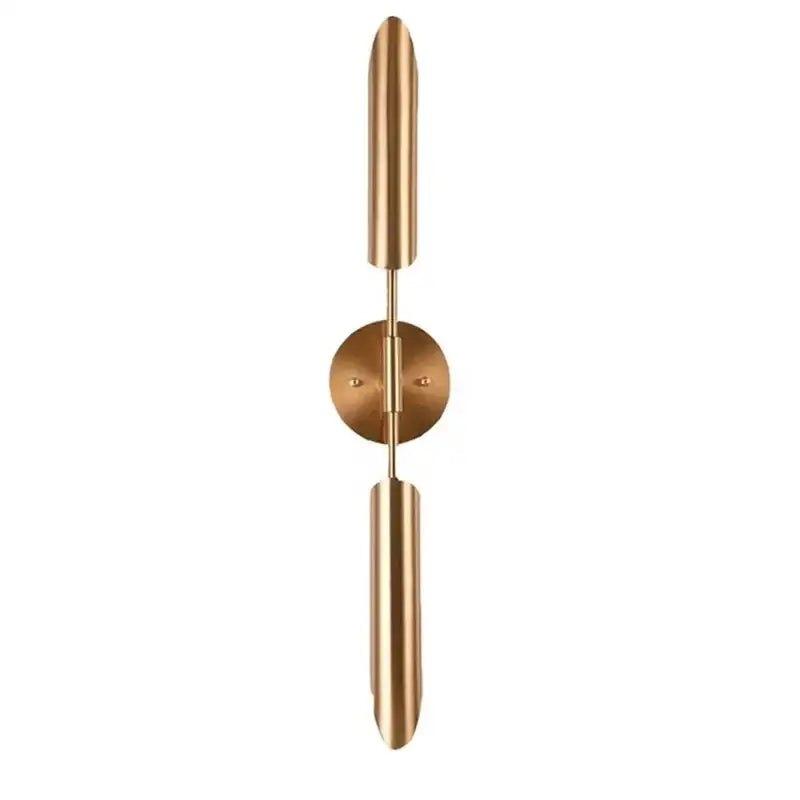 Modern brass cylindrical wall light with elongated shades and circular plate for decorbites golden luxury wall lighting