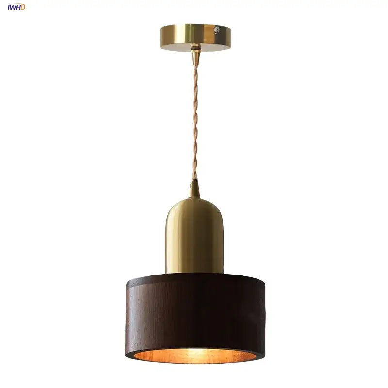 Modern brass and dark wood led wood pendant light with twisted cord suspension for dining room decorbites led wood pendant