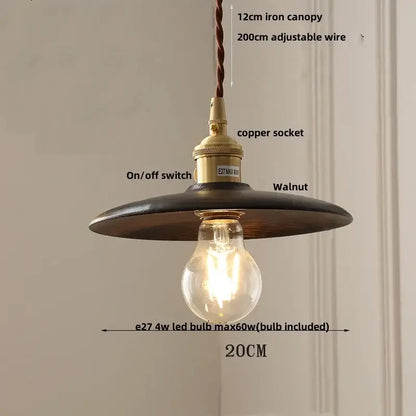 Modern brass and dark wood led wood pendant light with dark iron canopy and brass copper socket for dining room decorbites led wood pendant