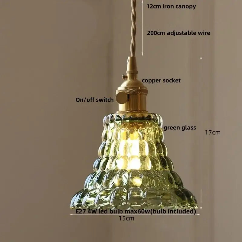 Vintage-style pendant lamp with textured green glass shade and ornate brass socket for modern decorbites cube amber use