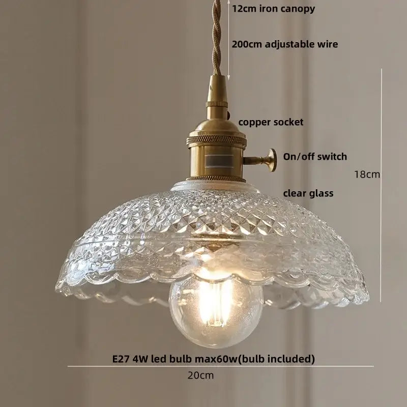 Clear glass pendant lamp with textured scalloped design and brass finish for modern decorbites cube amber glass lighting