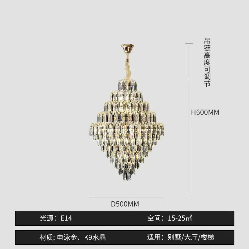 Modern brass designer led crystal chandelier with gold finish and cascading k9 prisms for dining room decorbites designer led